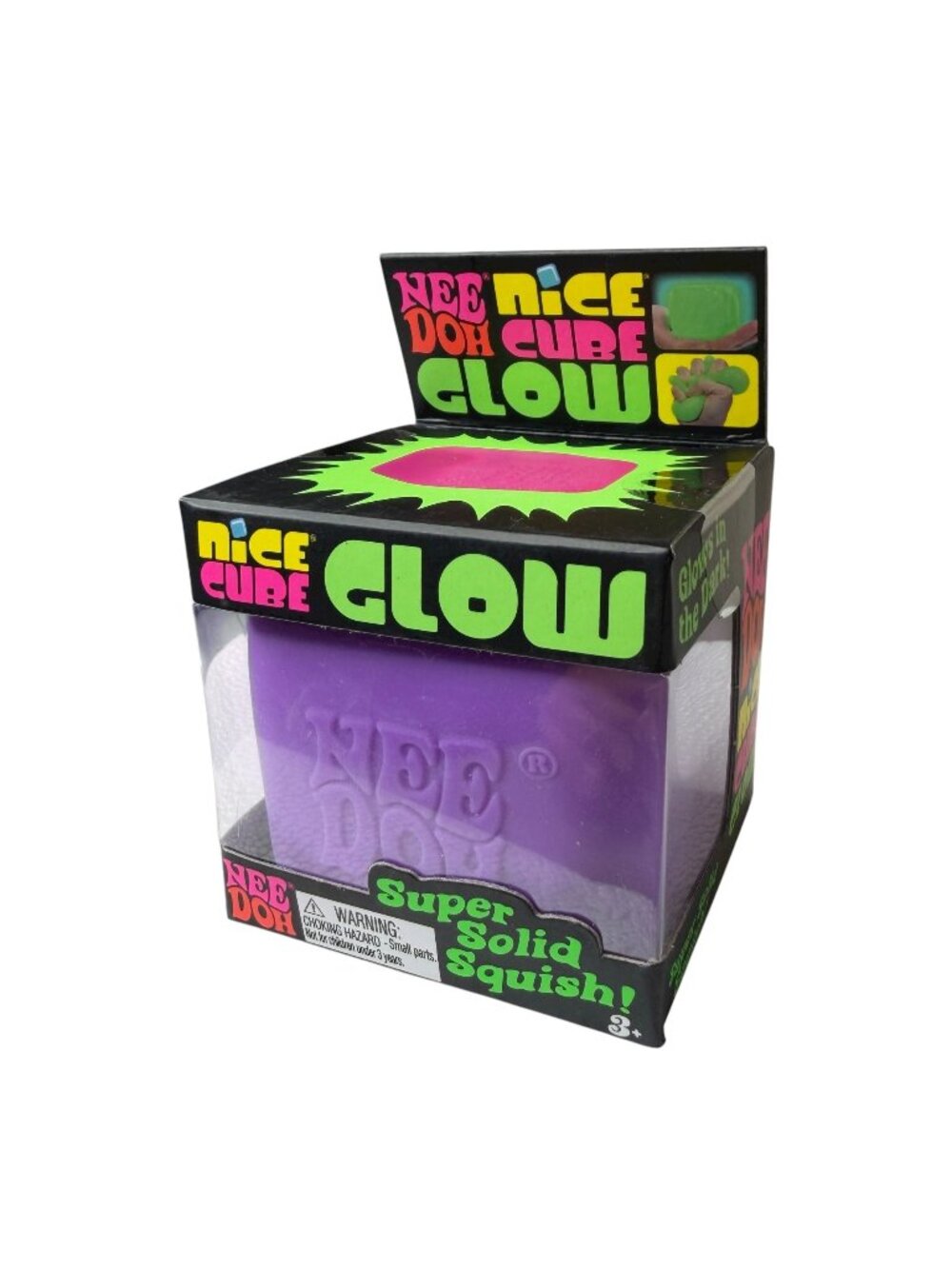Nee Doh PURPLE Nice Cube Glow Schylling Super Solid Squish NEW